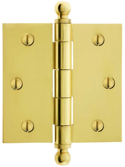 3 1/2 inch Solid Brass Door Hinge With Ball Finials in Polished Brass.